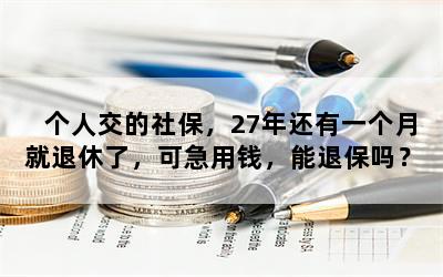 个人交的社保，27年还有一个月就退休了，可急用钱，能退保吗？