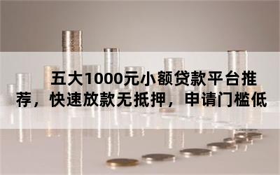 五大1000元小额贷款平台推荐，快速放款无抵押，申请门槛低